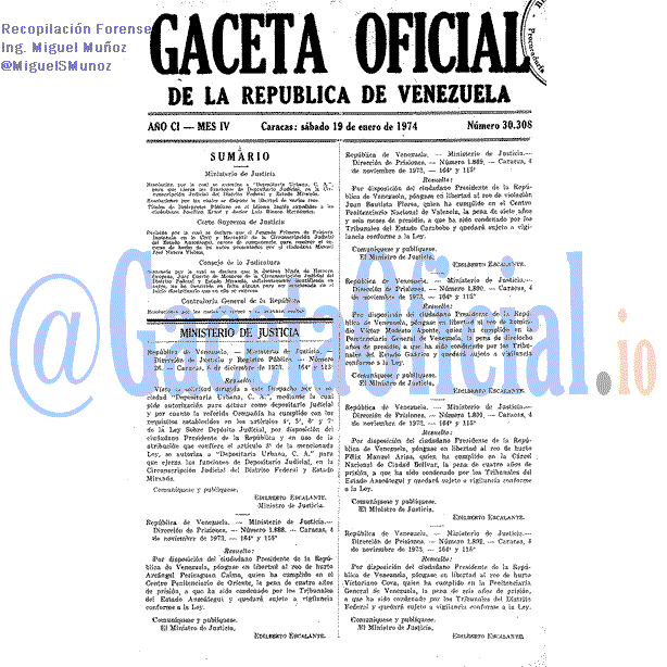 Gaceta Oficial 30308 del 19 Enero 1974
