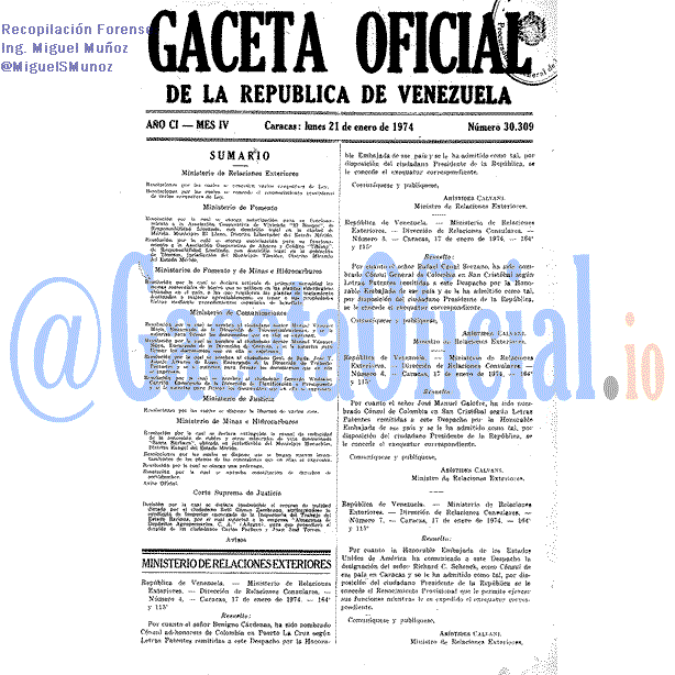 Gaceta Oficial 30309 del 21 Enero 1974
