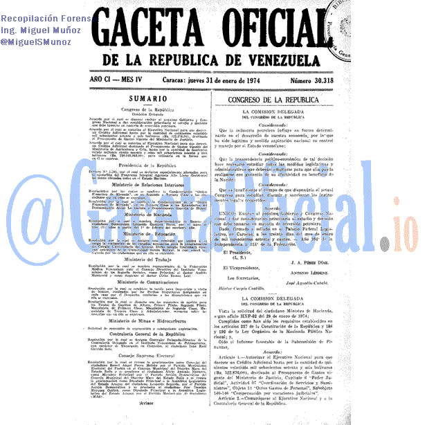 Gaceta Oficial 30318 del 31 Enero 1974