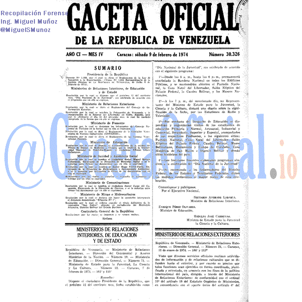 Gaceta Oficial 30326 del 9 Febrero 1974