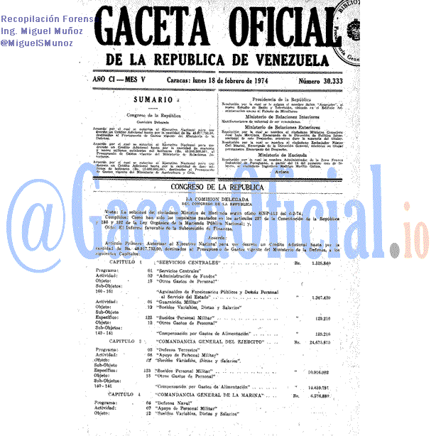 Gaceta Oficial 30333 del 18 Febrero 1974