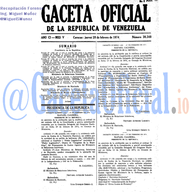 Gaceta Oficial 30340 del 28 Febrero 1974