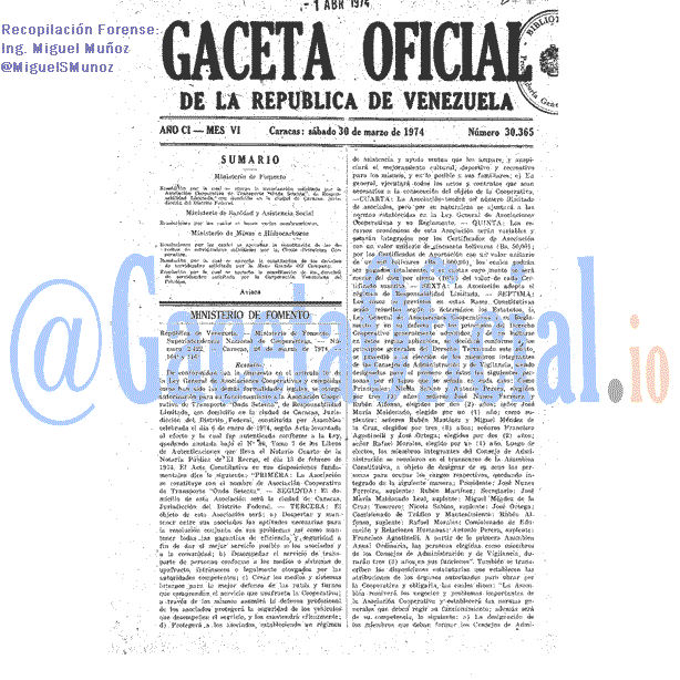 Gaceta Oficial 30365 del 30 Marzo 1974