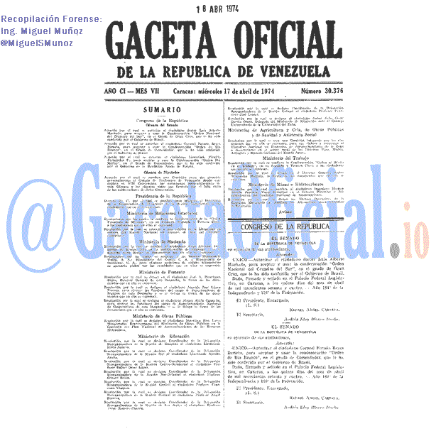 Gaceta Oficial 30376 del 17 Abril 1974
