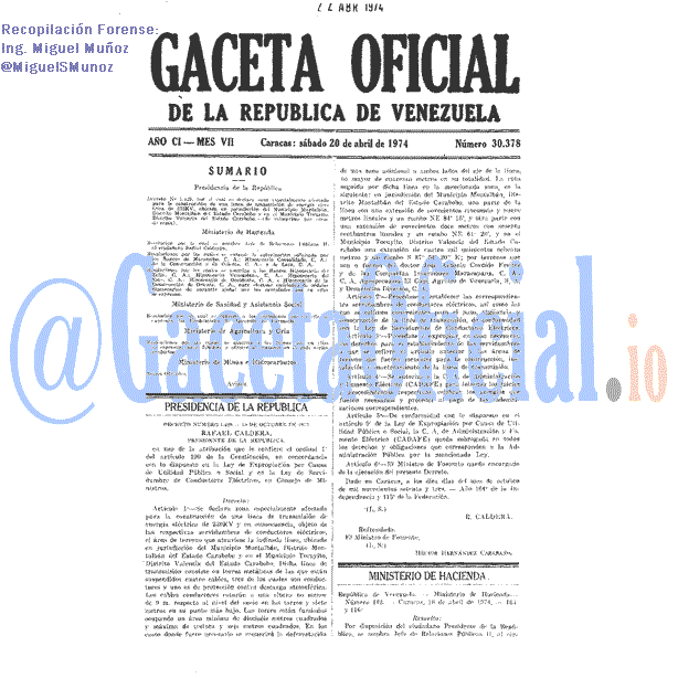 Gaceta Oficial 30378 del 20 Abril 1974