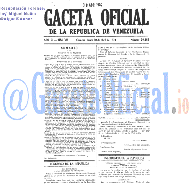 Gaceta Oficial 30385 del 29 Abril 1974