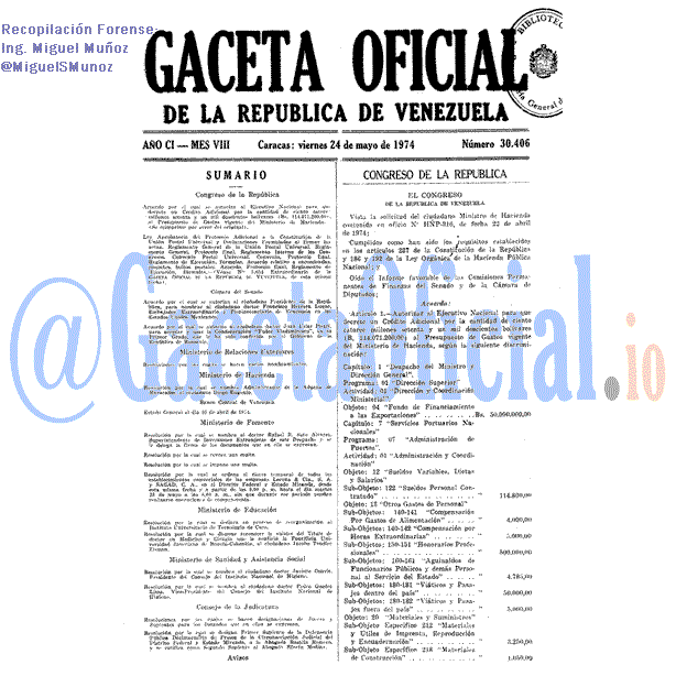 Gaceta Oficial 30406 del 24 Mayo 1974