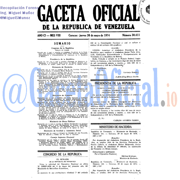 Gaceta Oficial 30411 del 30 Mayo 1974
