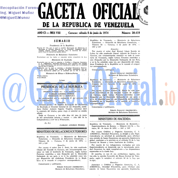 Gaceta Oficial 30419 del 8 Junio 1974