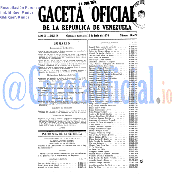 Gaceta Oficial 30422 del 12 Junio 1974