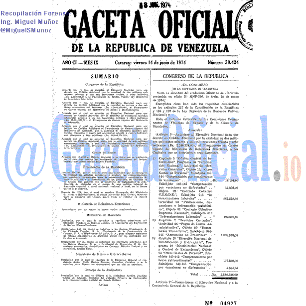 Gaceta Oficial 30424 del 14 Junio 1974