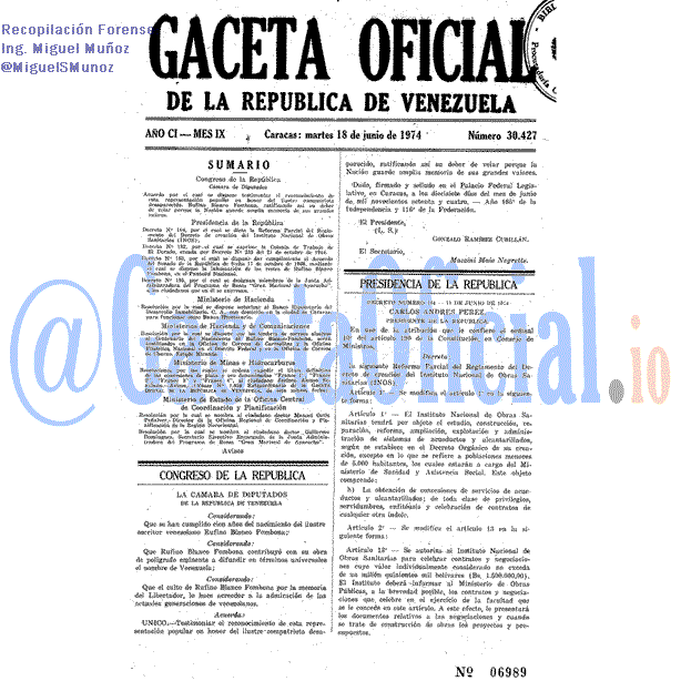 Gaceta Oficial 30427 del 18 Junio 1974