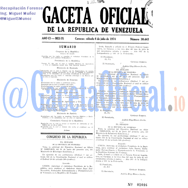 Gaceta Oficial 30441 del 6 Julio 1974