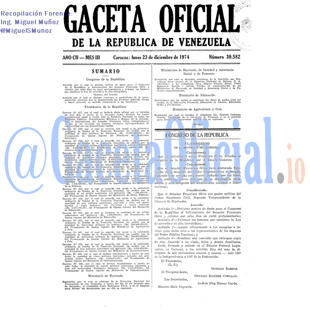 Gaceta Oficial 30582 del 23 Diciembre 1974