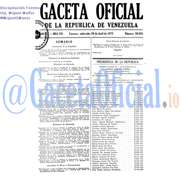 Gaceta Oficial 30681 del 30 Abril 1975
