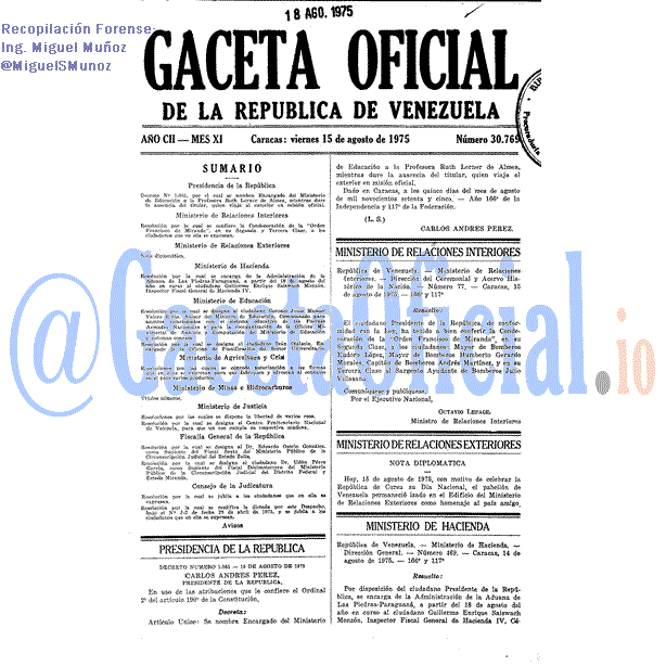 Gaceta Oficial 30769 del 15 Agosto 1975
