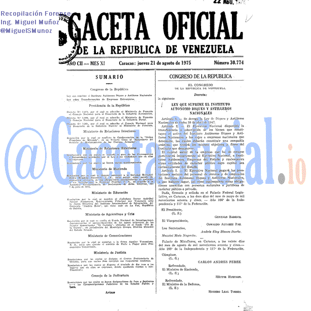 Gaceta Oficial 30774 del 21 Agosto 1975