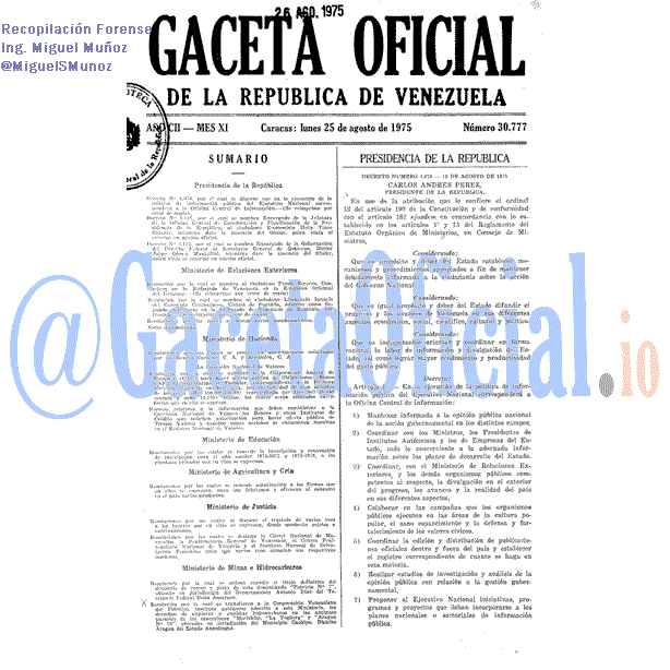 Gaceta Oficial 30777 del 25 Agosto 1975