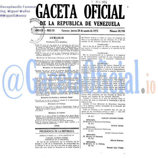 Gaceta Oficial 30780 del 28 Agosto 1975