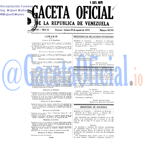 Gaceta Oficial 30781 del 29 Agosto 1975
