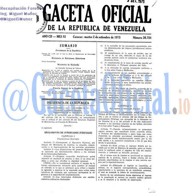Gaceta Oficial 30784 del 2 Septiembre 1975