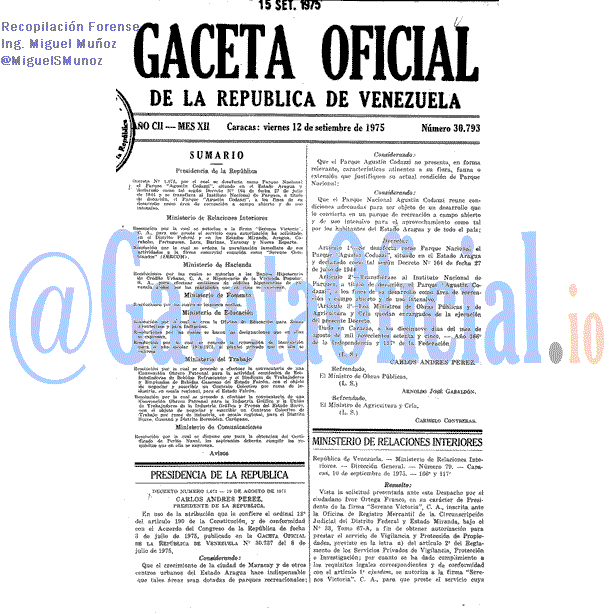 Gaceta Oficial 30793 del 12 Septiembre 1975