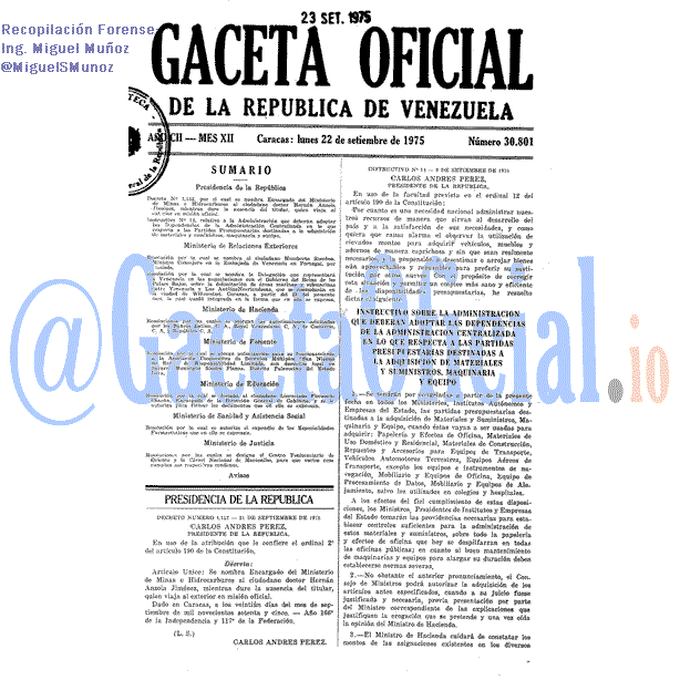 Gaceta Oficial 30801 del 22 Septiembre 1975