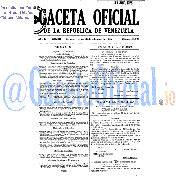 Gaceta Oficial 30805 del 26 Septiembre 1975