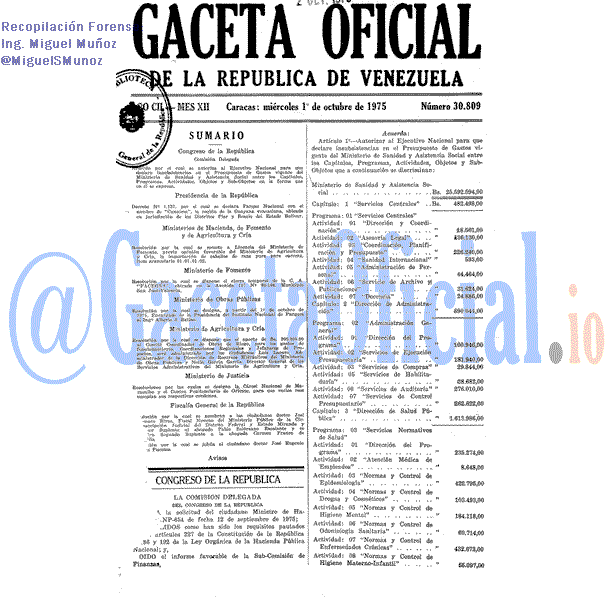 Gaceta Oficial 30809 del 1 Octubre 1975