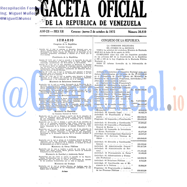 Gaceta Oficial 30810 del 2 Octubre 1975