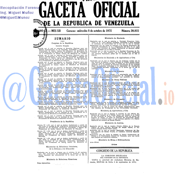 Gaceta Oficial 30815 del 8 Octubre 1975