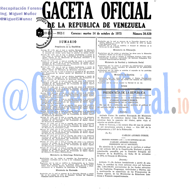 Gaceta Oficial 30820 del 14 Octubre 1975