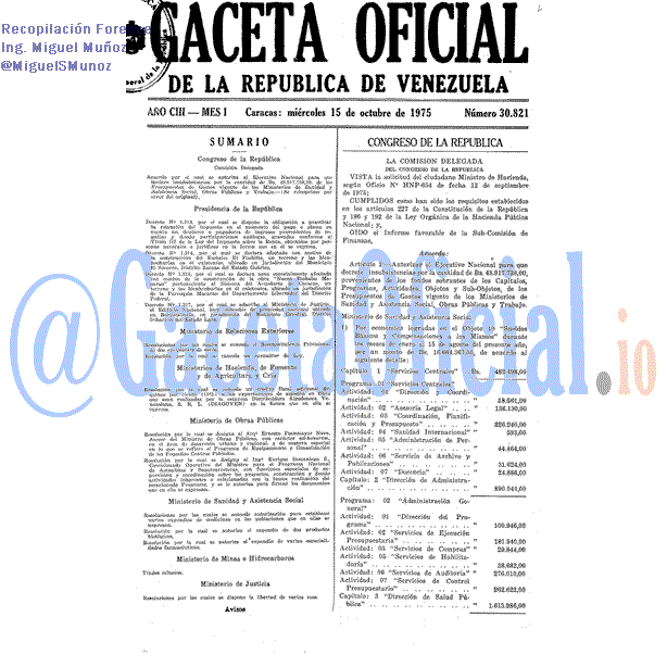 Gaceta Oficial 30821 del 15 Octubre 1975