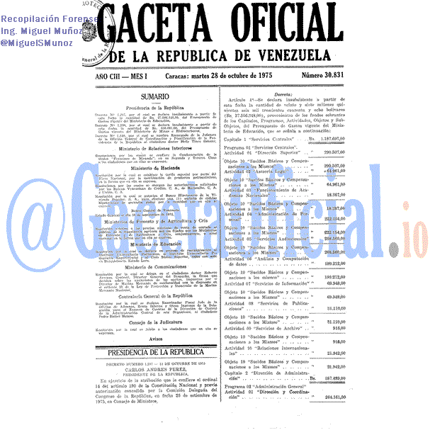 Gaceta Oficial 30831 del 28 Octubre 1975
