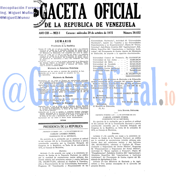 Gaceta Oficial 30832 del 29 Octubre 1975