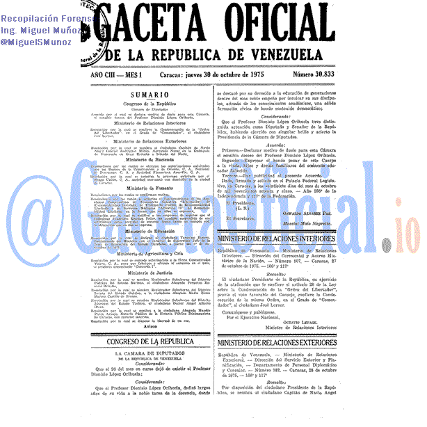 Gaceta Oficial 30833 del 30 Octubre 1975