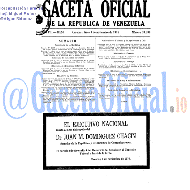 Gaceta Oficial 30836 del 3 Noviembre 1975