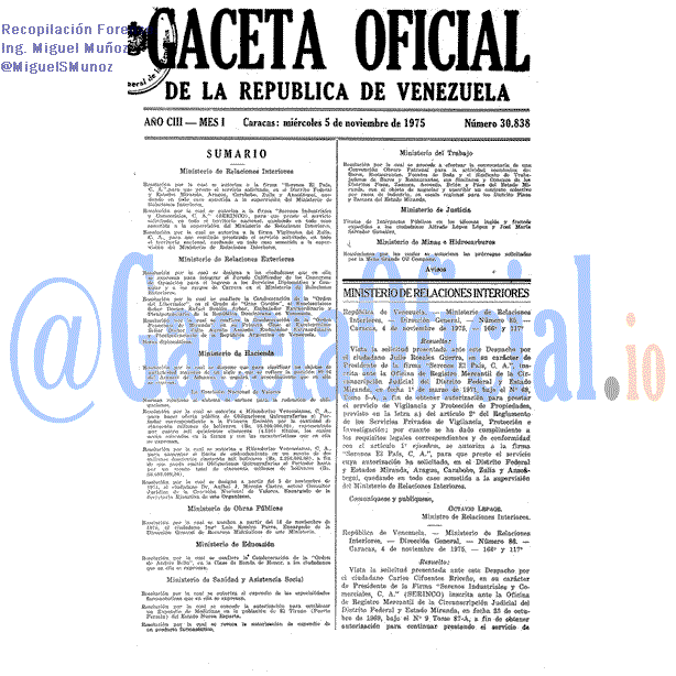 Gaceta Oficial 30838 del 5 Noviembre 1975