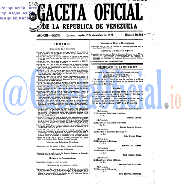 Gaceta Oficial 30861 del 2 Diciembre 1975