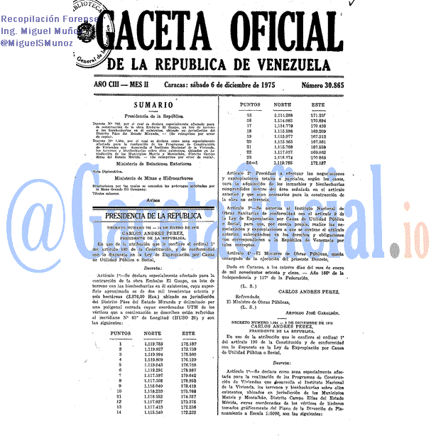 Gaceta Oficial 30865 del 6 Diciembre 1975