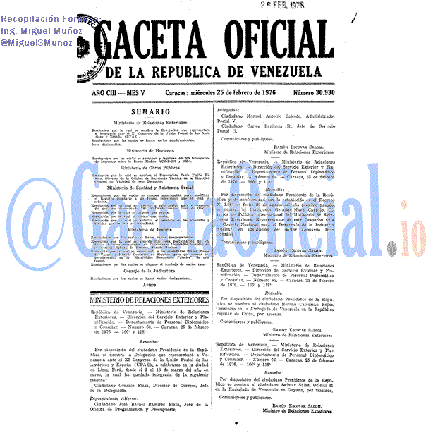 Gaceta Oficial 30930 del 25 Febrero 1976