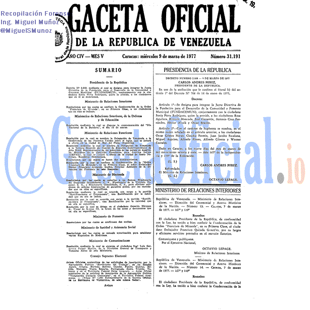 Gaceta Oficial 31191 del 9 Marzo 1977
