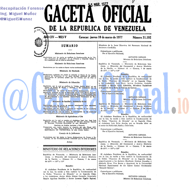 Gaceta Oficial 31192 del 10 Marzo 1977