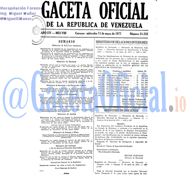 Gaceta Oficial 31232 del 11 Mayo 1977
