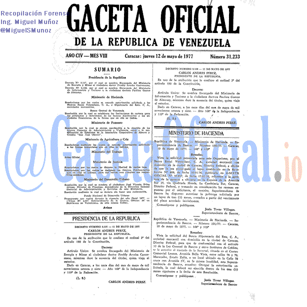 Gaceta Oficial 31233 del 12 Mayo 1977