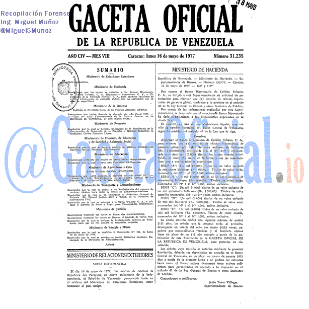 Gaceta Oficial 31235 del 16 Mayo 1977
