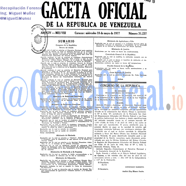 Gaceta Oficial 31237 del 18 Mayo 1977