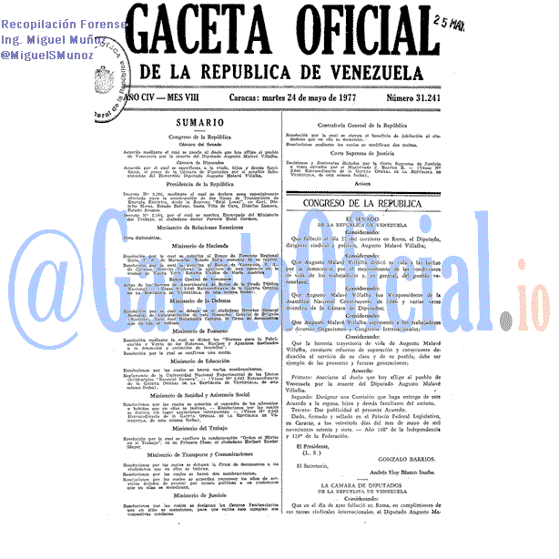 Gaceta Oficial 31241 del 24 Mayo 1977