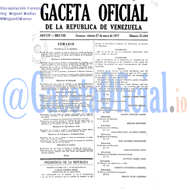 Gaceta Oficial 31244 del 27 Mayo 1977