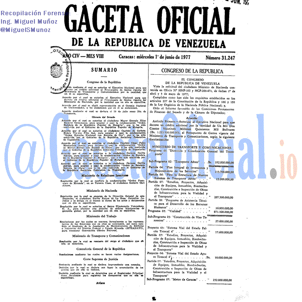Gaceta Oficial 31247 del 1 Junio 1977